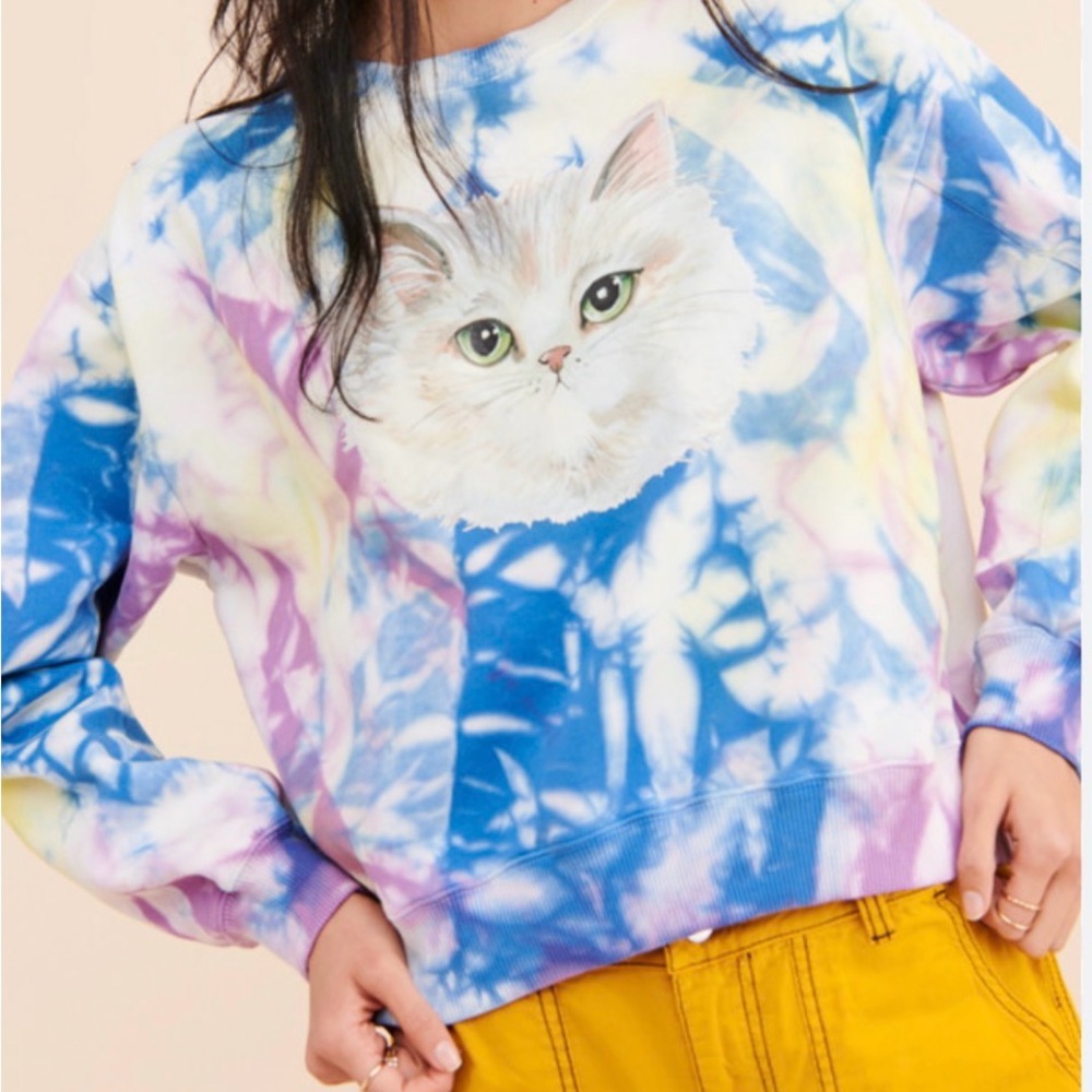 Cat Print Tie-Dye Sweatshirt